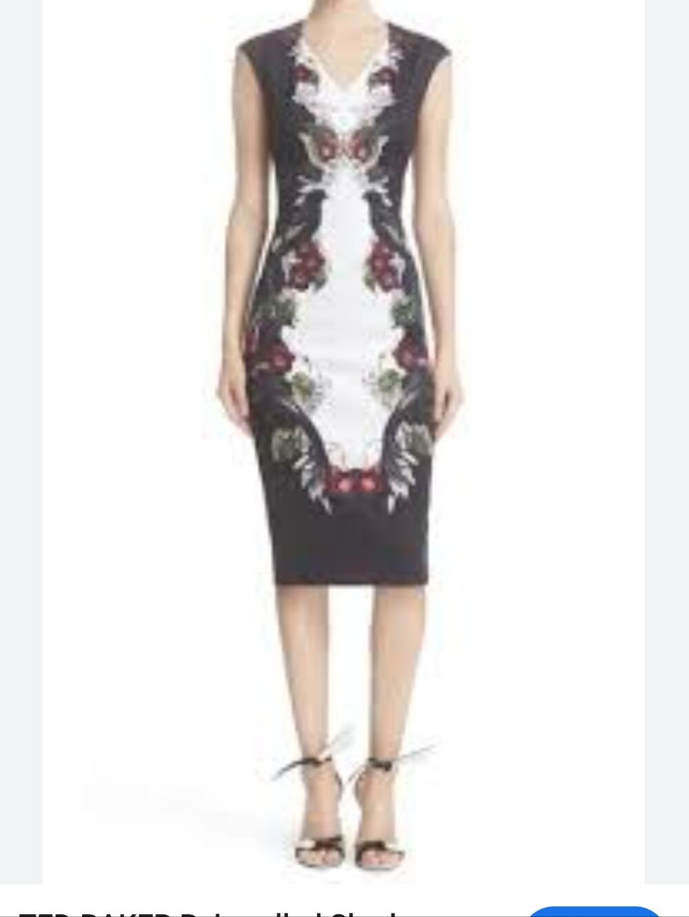NWT Ted Baker Black Midi Sheath Dress with Gold Zip Small